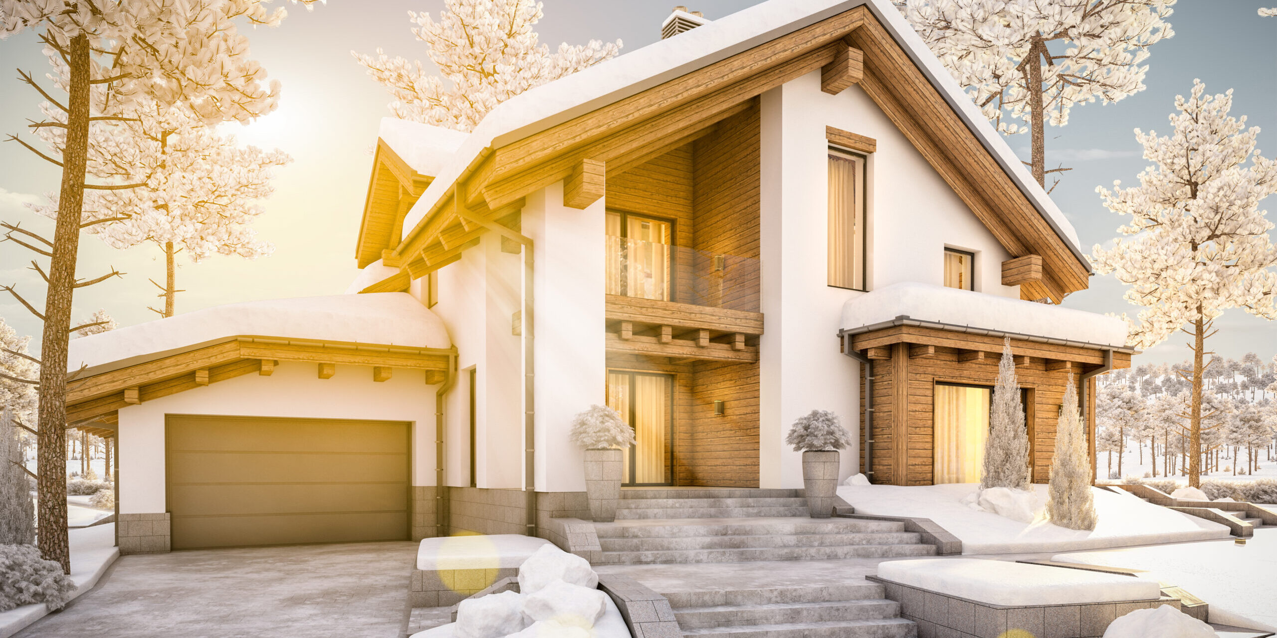 3d rendering of modern cozy house in chalet style