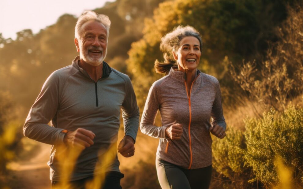 A couple of adults on a morning run. AI generated, human enhanced