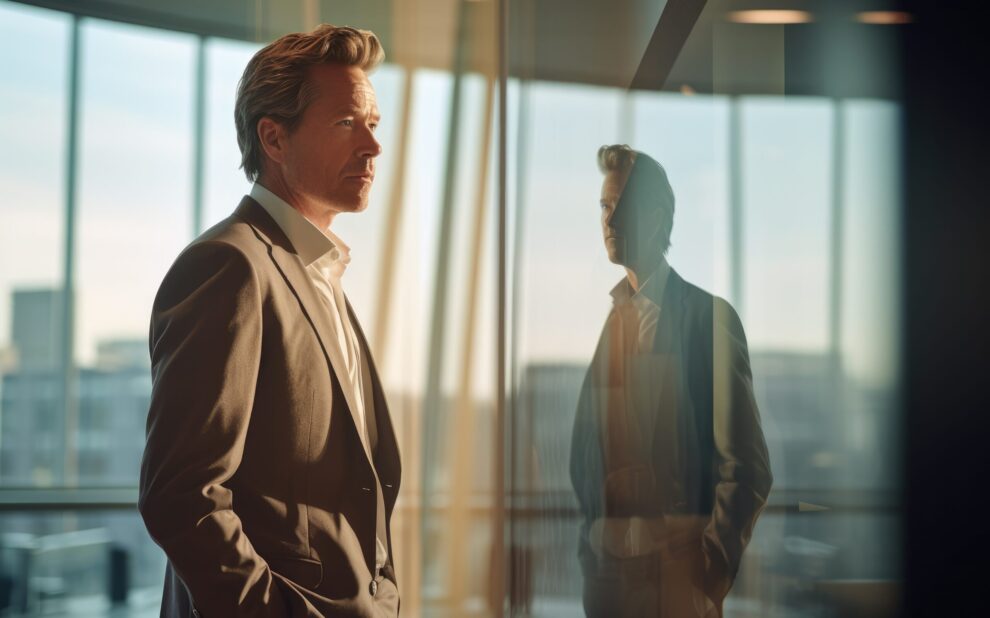 person looking out window – Illustration created with generative