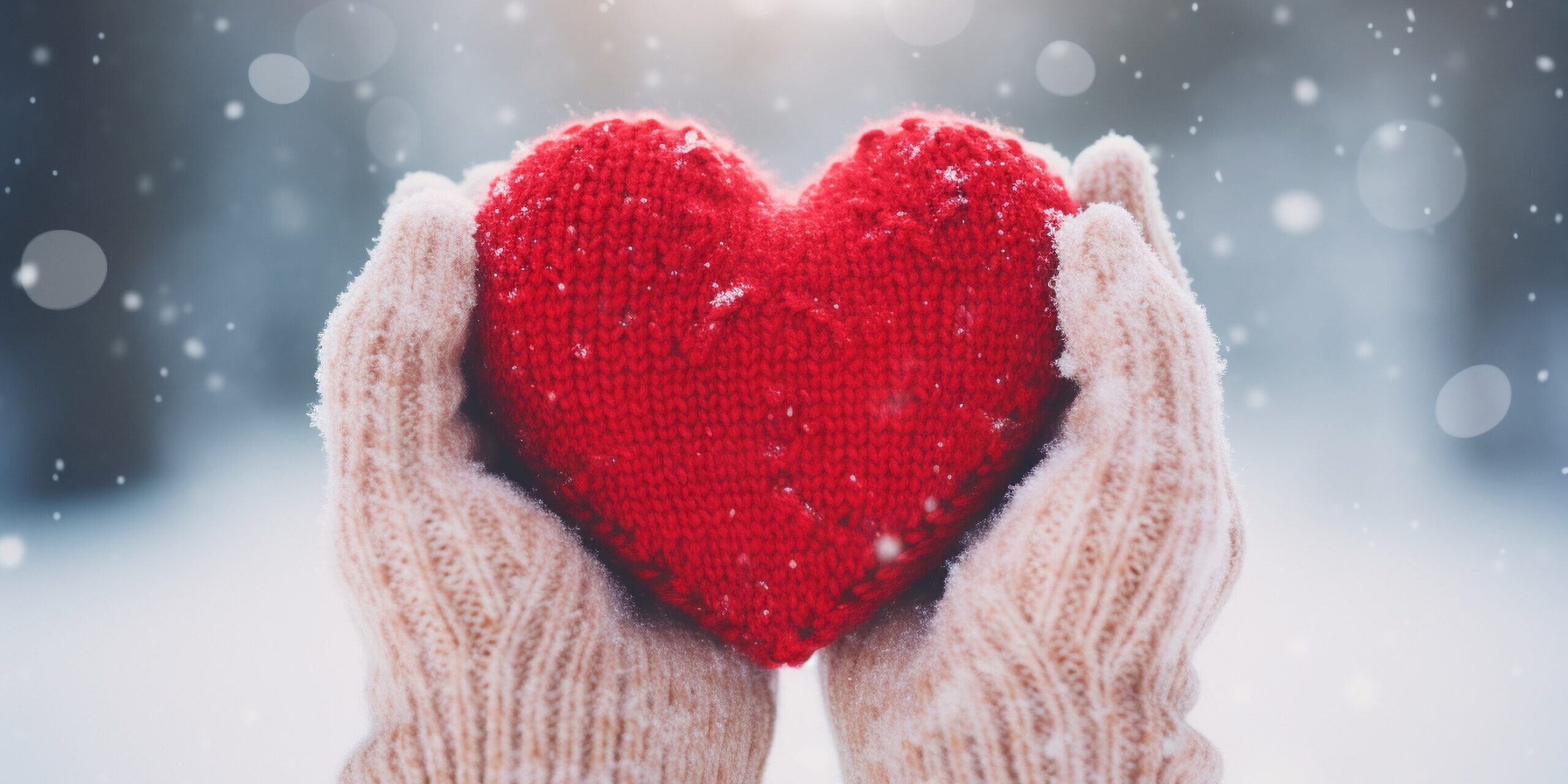 Hands holding a red heart with wooden mittens. Generative ai. year-end charitable giving year end charitable giving