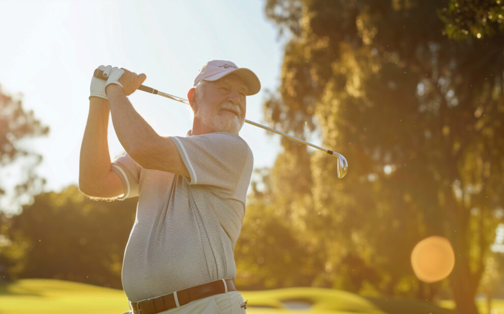 A senior man playing golf on a sunny day retirement realities spending
